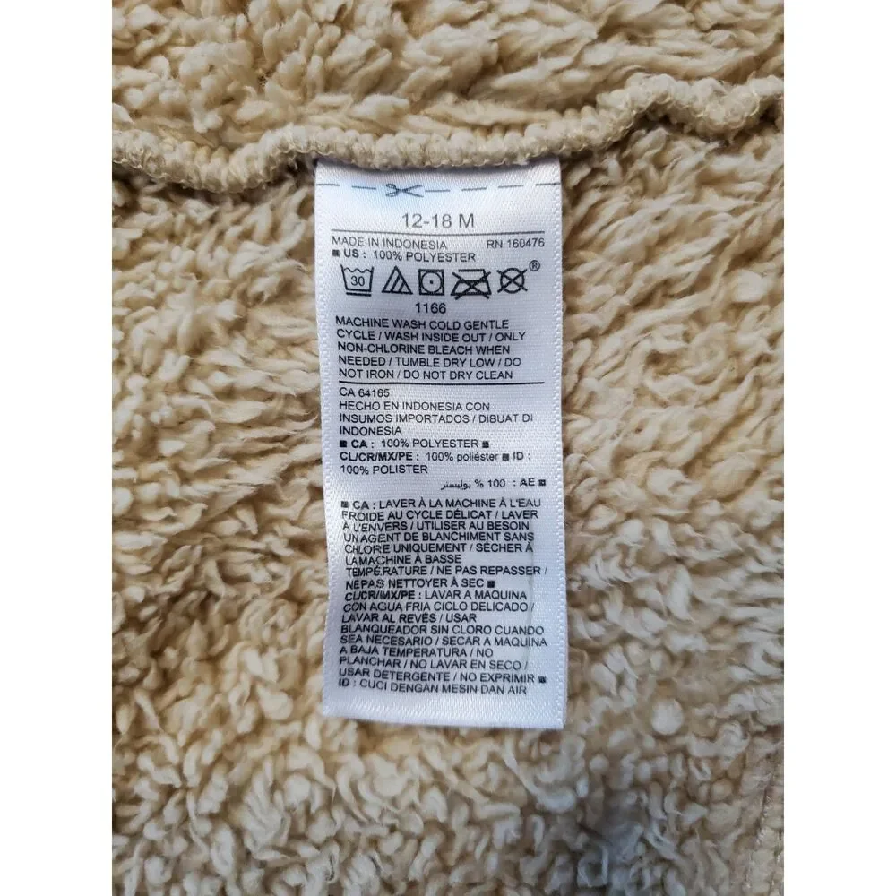 Old Navy 12-18M Fuzzy Fleece Vest Beige Warm Fall Winter Spring VGUC
